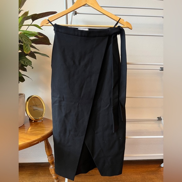 Aritzia Babaton Black Wrap Midi Skirt with Side Tie - Picture 2 of 5